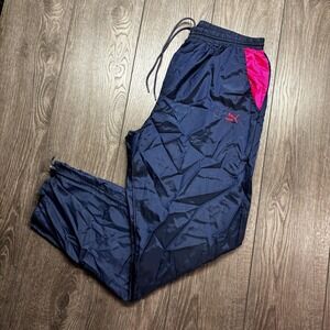 Vintage Puma Embroidered Track Pants Blue 30 x 31 1980s Large Pockets Drawstring